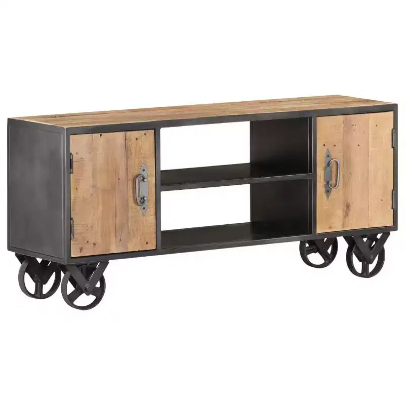 Meuble TV en bois naturel avec finition en acier gris