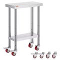 VEVOR Stainless Steel Work Table 12 x 24 x 33 Inch, 700 LBS Load Capacity with 4 Wheels, 3 Adjustable Height Levels, Silver