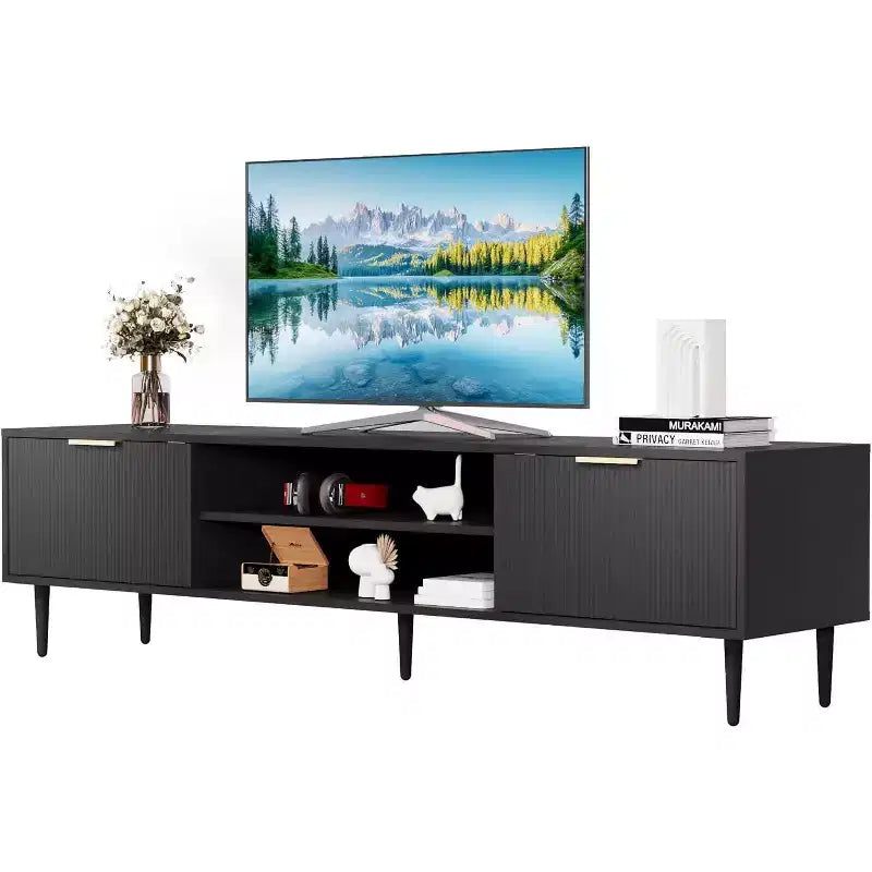TV Stands for Living Room, for 75 Inch TVs, Entertainment Center with 2 Large Storage Cabinets, Adjustable Hinges, Wood TV Stand, Media Console Table