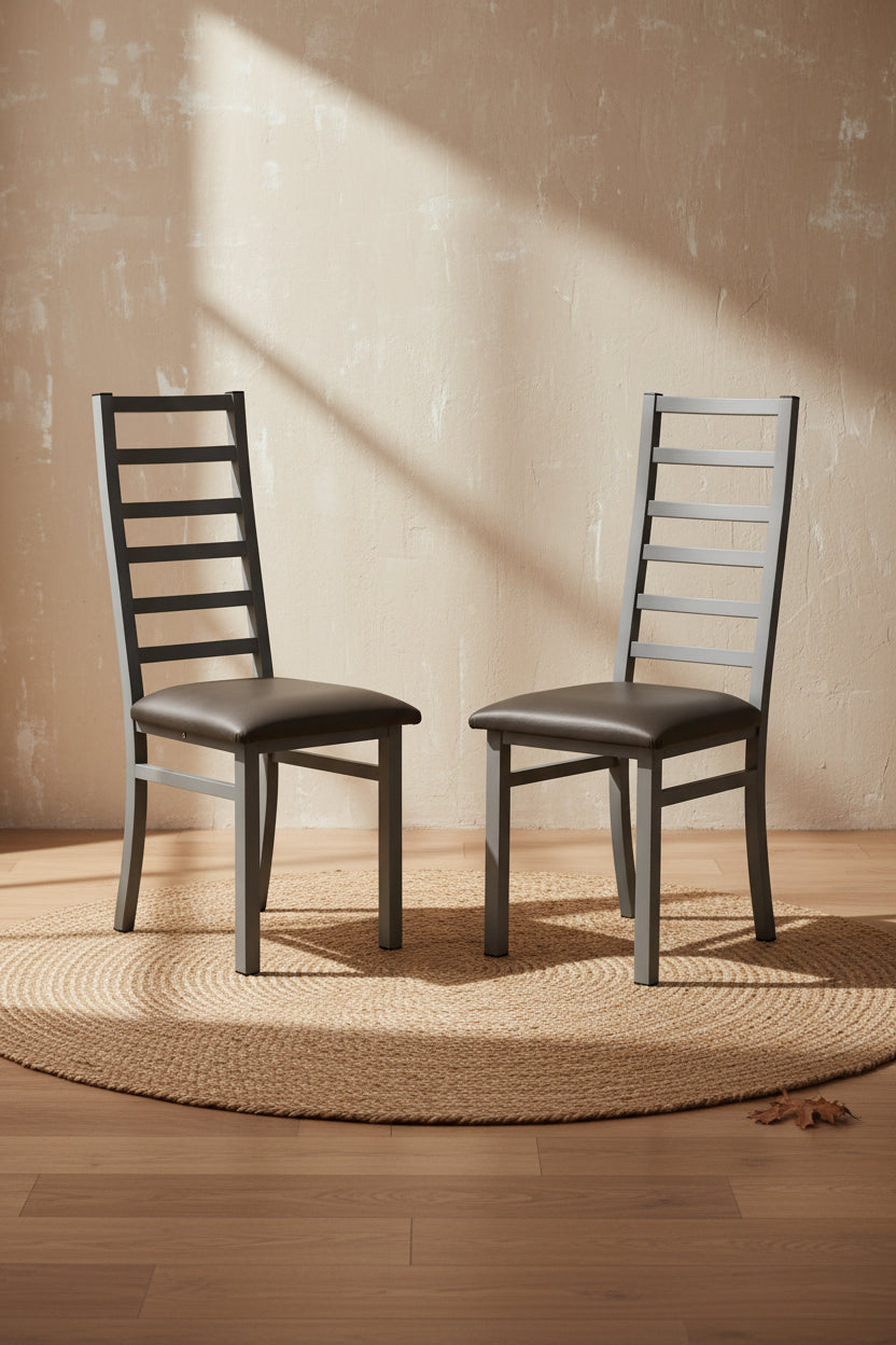 MAYEERTY Metal Dining Chairs Set of 2 Steel Legs and PU Leather Seats High Back Armless for Living Room Kitchen Gray