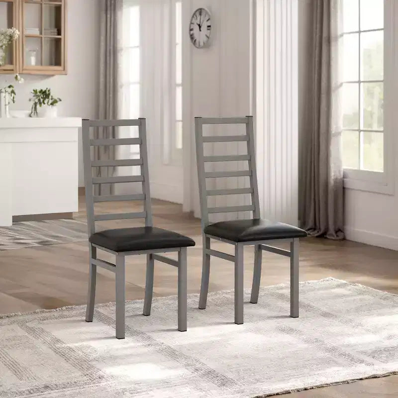 Chaises de salle à manger en métal Pieds en acier et sièges en cuir PU Dossier haut sans accoudoirs pour salon cuisine gris