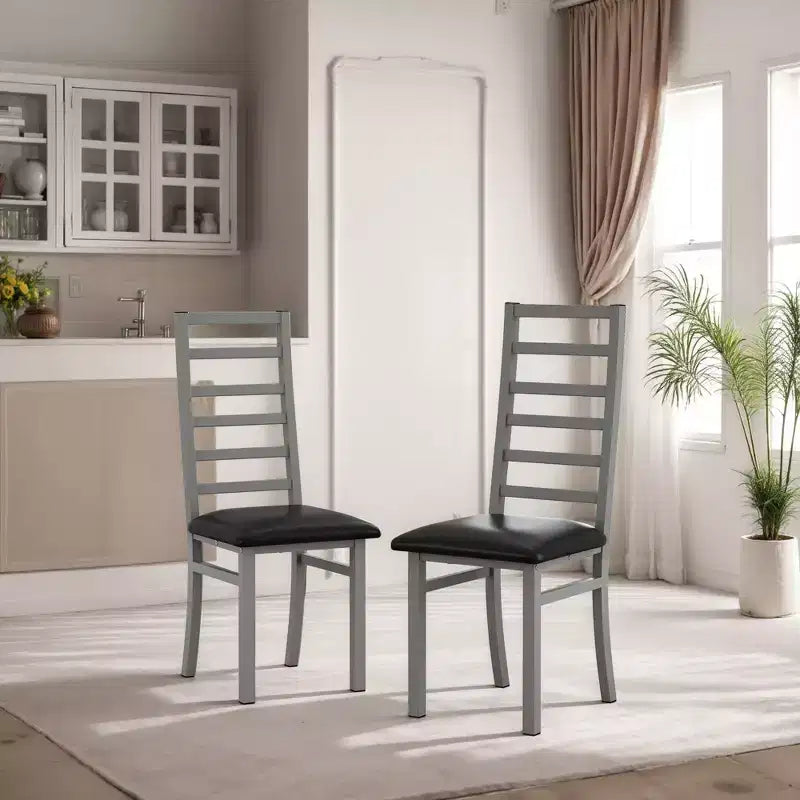 Chaises de salle à manger en métal Pieds en acier et sièges en cuir PU Dossier haut sans accoudoirs pour salon cuisine gris