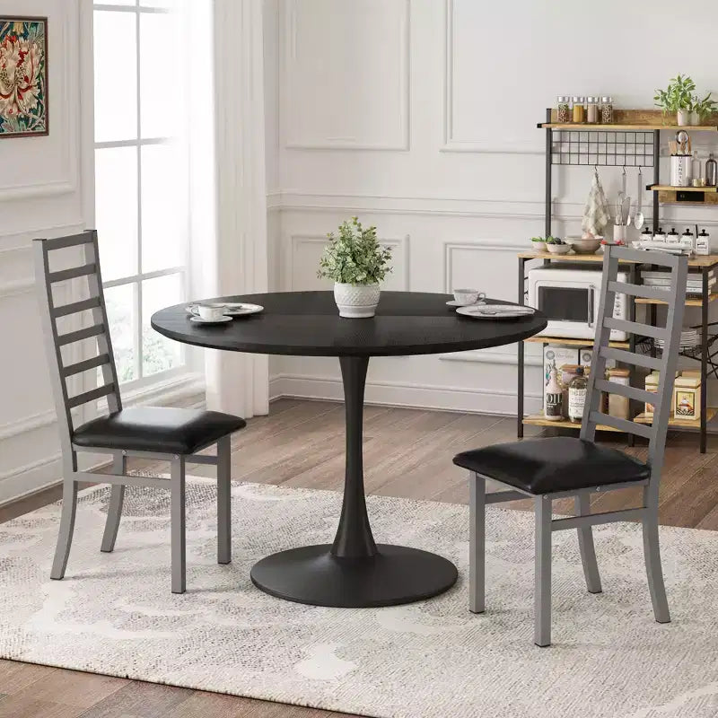 Chaises de salle à manger en métal Pieds en acier et sièges en cuir PU Dossier haut sans accoudoirs pour salon cuisine gris