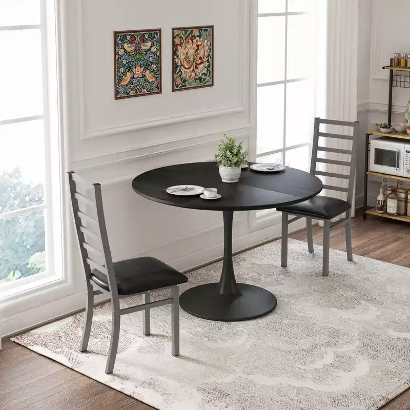 Chaises de salle à manger en métal Pieds en acier et sièges en cuir PU Dossier haut sans accoudoirs pour salon cuisine gris