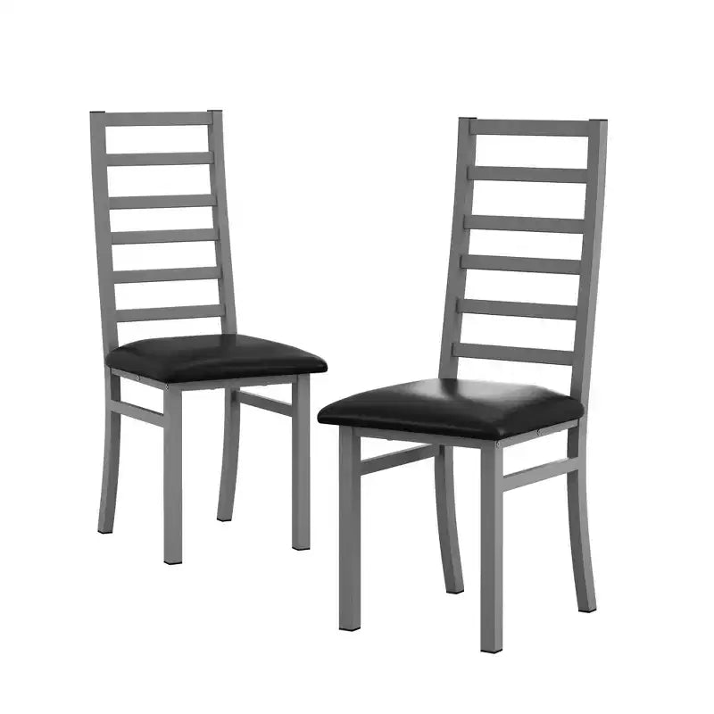 Chaises de salle à manger en métal Pieds en acier et sièges en cuir PU Dossier haut sans accoudoirs pour salon cuisine gris