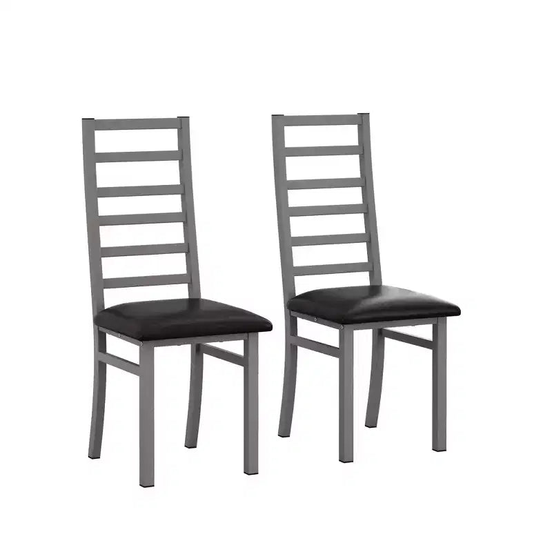 Chaises de salle à manger en métal Pieds en acier et sièges en cuir PU Dossier haut sans accoudoirs pour salon cuisine gris