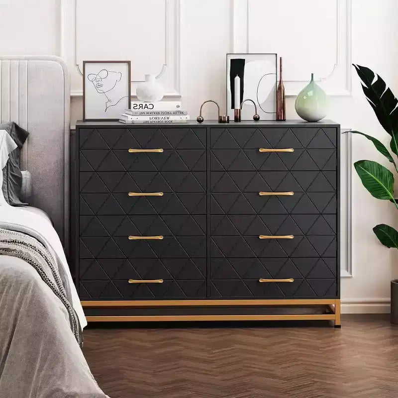 Commode en bois à 8 tiroirs - Meuble TV moderne avec poignées et pieds en métal pour chambre et salon