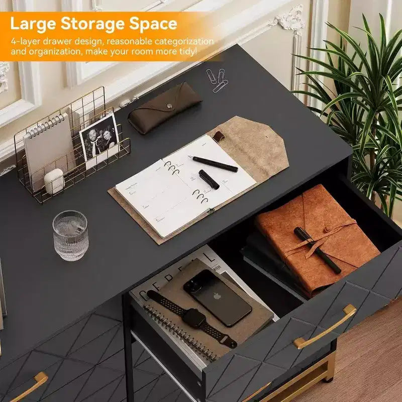Commode en bois à 8 tiroirs - Meuble TV moderne avec poignées et pieds en métal pour chambre et salon