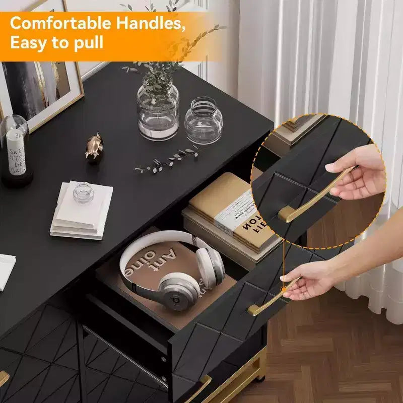 Commode en bois à 8 tiroirs - Meuble TV moderne avec poignées et pieds en métal pour chambre et salon
