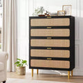 5-Drawer Rattan Dresser - Tall Storage Chest with Wide Top for Bedroom & Living Room