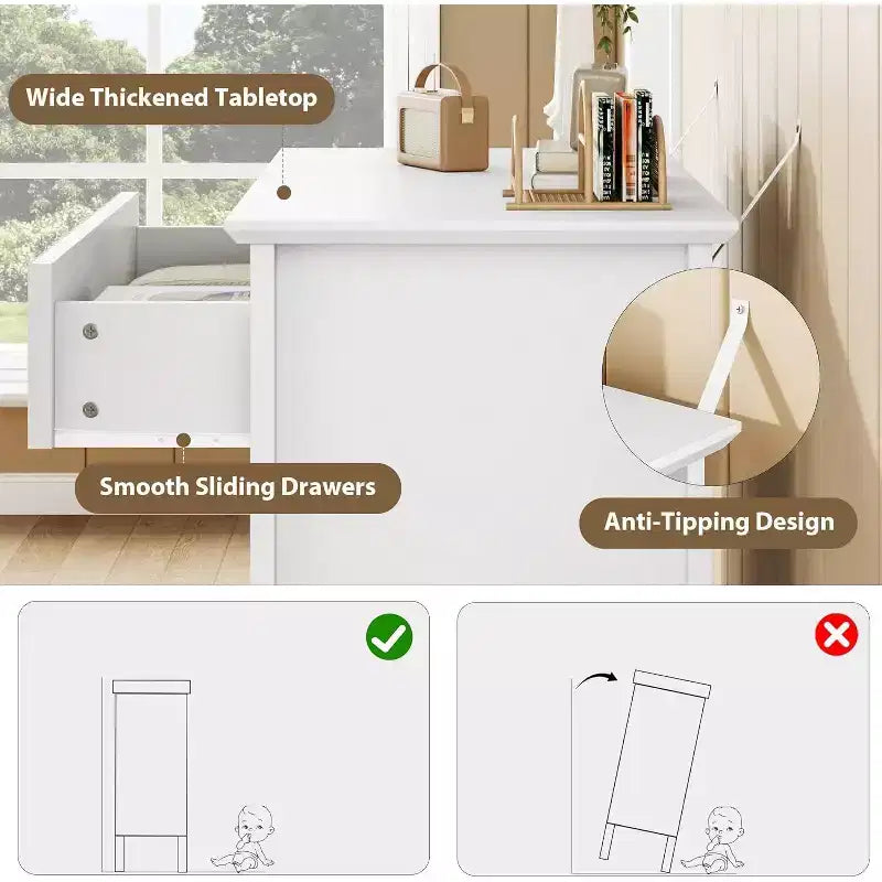 Commode 3 tiroirs cannelée – Meuble de rangement moderne en bois avec pieds en métal et kit anti-basculement, pour chambre/salon