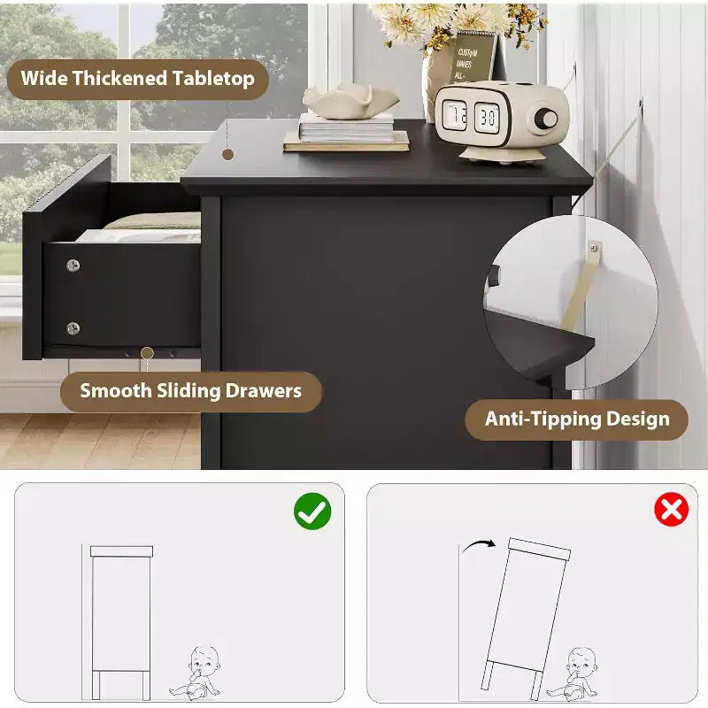 Commode 3 tiroirs cannelée – Meuble de rangement moderne en bois avec pieds en métal et kit anti-basculement, pour chambre/salon