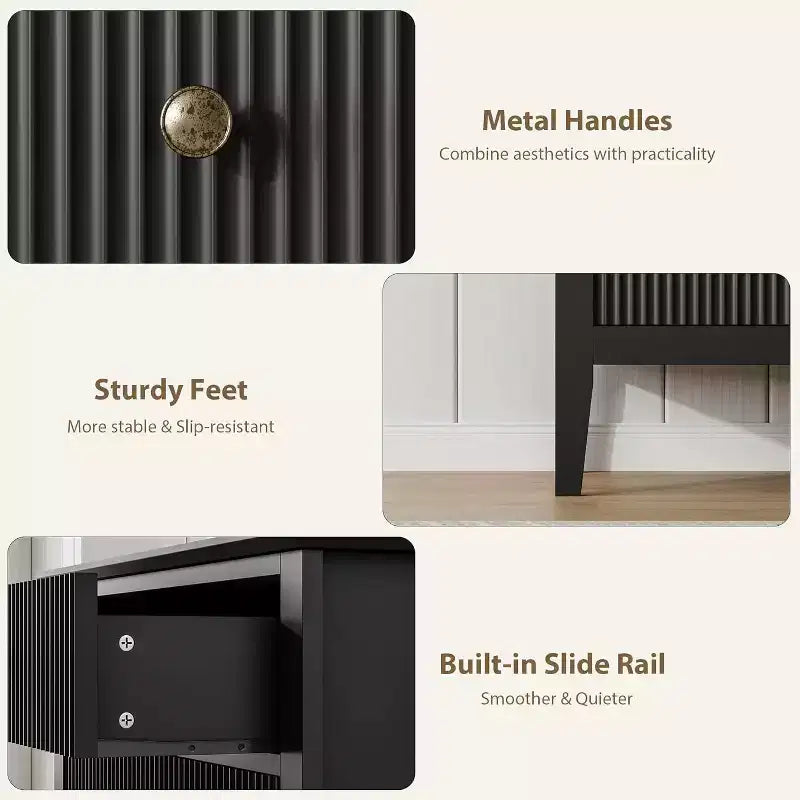 Commode 3 tiroirs cannelée – Meuble de rangement moderne en bois avec pieds en métal et kit anti-basculement, pour chambre/salon