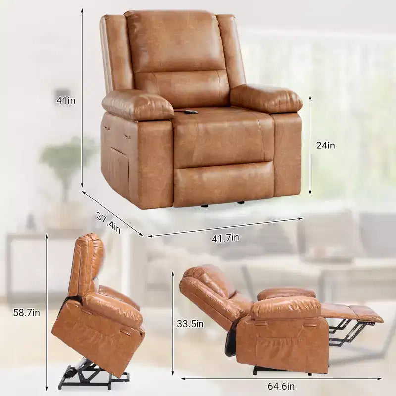 Fauteuil releveur électrique inclinable extra large avec chaleur et massage, dossier et jambes réglables, en cuir PU pour personnes âgées et à mobilité réduite