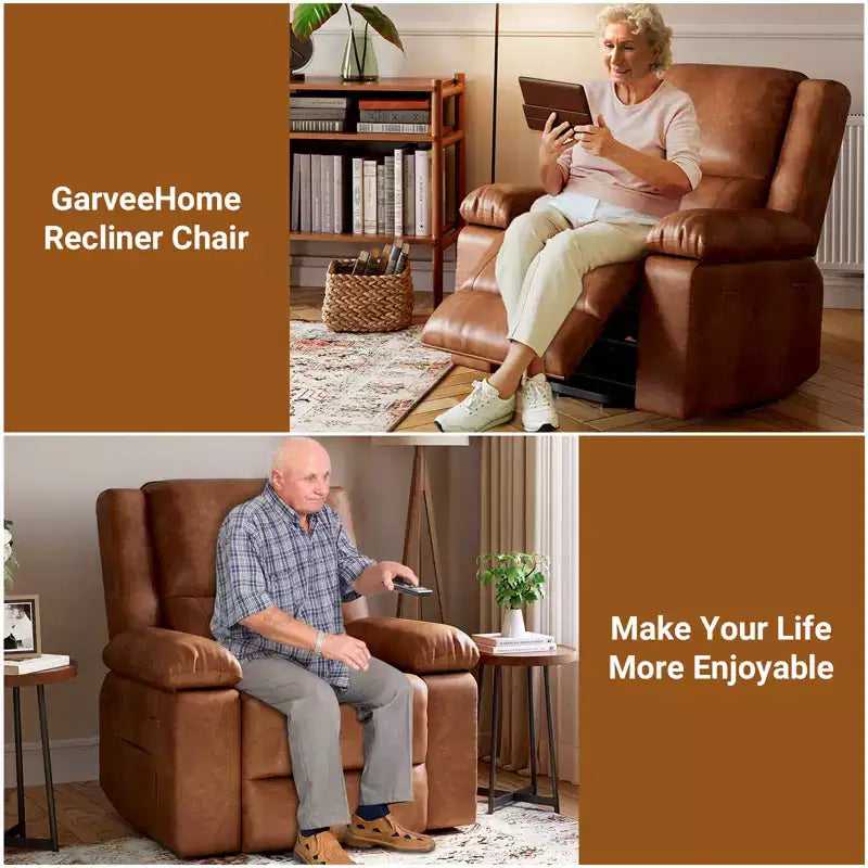 Fauteuil releveur électrique inclinable extra large avec chaleur et massage, dossier et jambes réglables, en cuir PU pour personnes âgées et à mobilité réduite