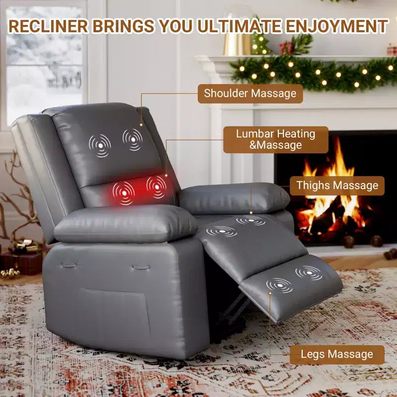 Fauteuil releveur électrique inclinable extra large avec chaleur et massage, dossier et jambes réglables, en cuir PU pour personnes âgées et à mobilité réduite