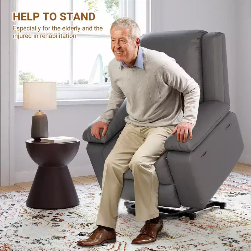Fauteuil releveur électrique inclinable extra large avec chaleur et massage, dossier et jambes réglables, en cuir PU pour personnes âgées et à mobilité réduite