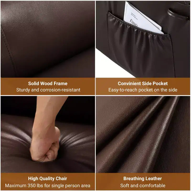 Fauteuil releveur électrique inclinable extra large avec chaleur et massage, dossier et jambes réglables, en cuir PU pour personnes âgées et à mobilité réduite