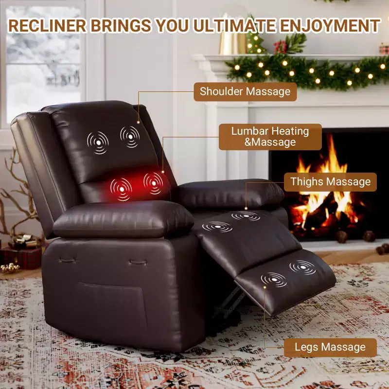 Fauteuil releveur électrique inclinable extra large avec chaleur et massage, dossier et jambes réglables, en cuir PU pour personnes âgées et à mobilité réduite