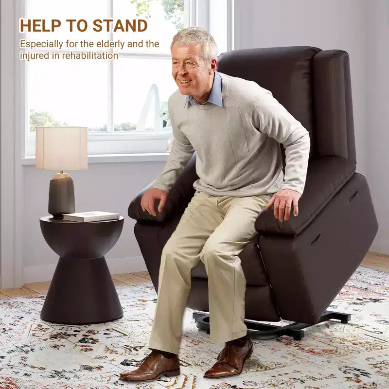 Fauteuil releveur électrique inclinable extra large avec chaleur et massage, dossier et jambes réglables, en cuir PU pour personnes âgées et à mobilité réduite