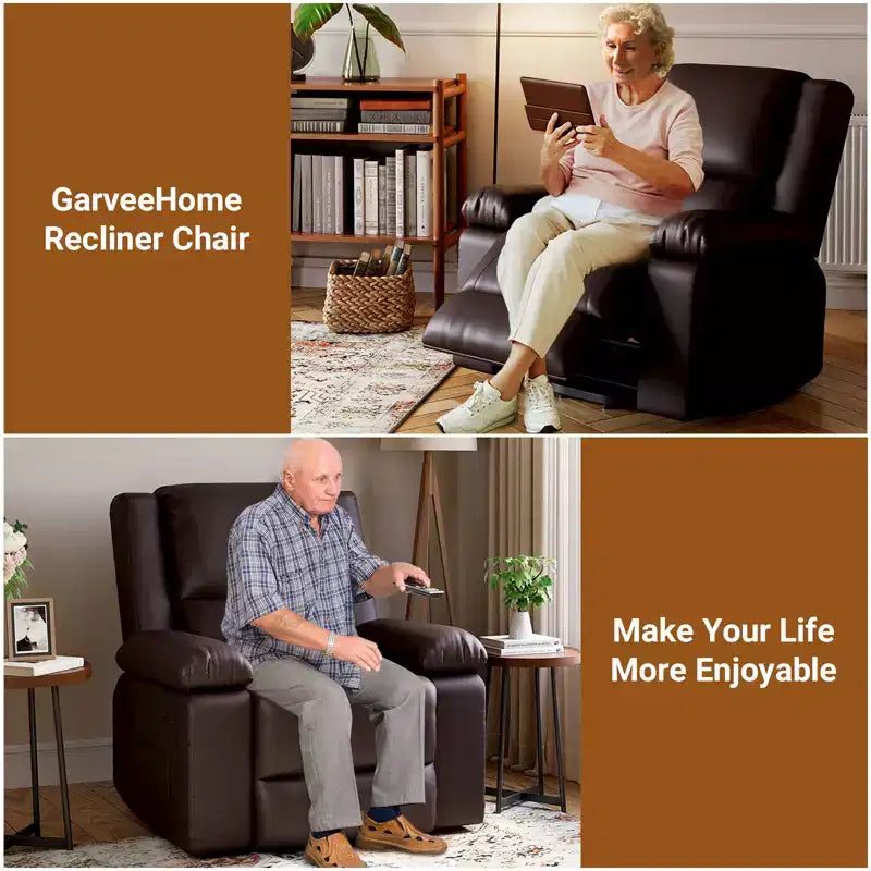 Fauteuil releveur électrique inclinable extra large avec chaleur et massage, dossier et jambes réglables, en cuir PU pour personnes âgées et à mobilité réduite
