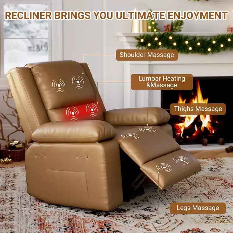 Fauteuil releveur électrique inclinable extra large avec chaleur et massage, dossier et jambes réglables, en cuir PU pour personnes âgées et à mobilité réduite
