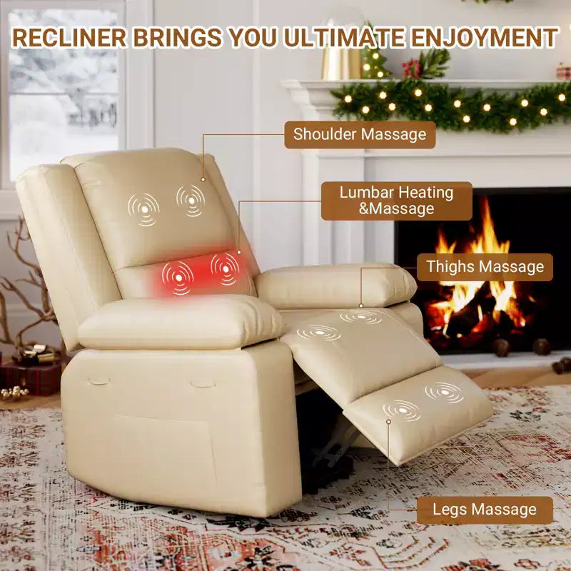Fauteuil releveur électrique inclinable extra large avec chaleur et massage, dossier et jambes réglables, en cuir PU pour personnes âgées et à mobilité réduite