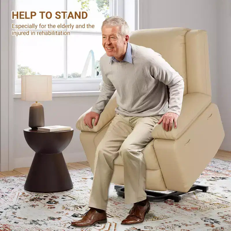 Fauteuil releveur électrique inclinable extra large avec chaleur et massage, dossier et jambes réglables, en cuir PU pour personnes âgées et à mobilité réduite