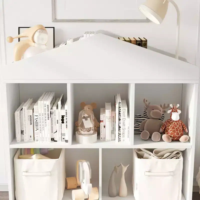 Étagère à Livres Blanche pour Enfants Meuble de Rangement pour Jouets avec 5 Compartiments Bibliothèque Maison de Jeu pour Tout-petits Étagère de Rangement en Bois pour Salle de Jeux, Chambre d'Enfant
