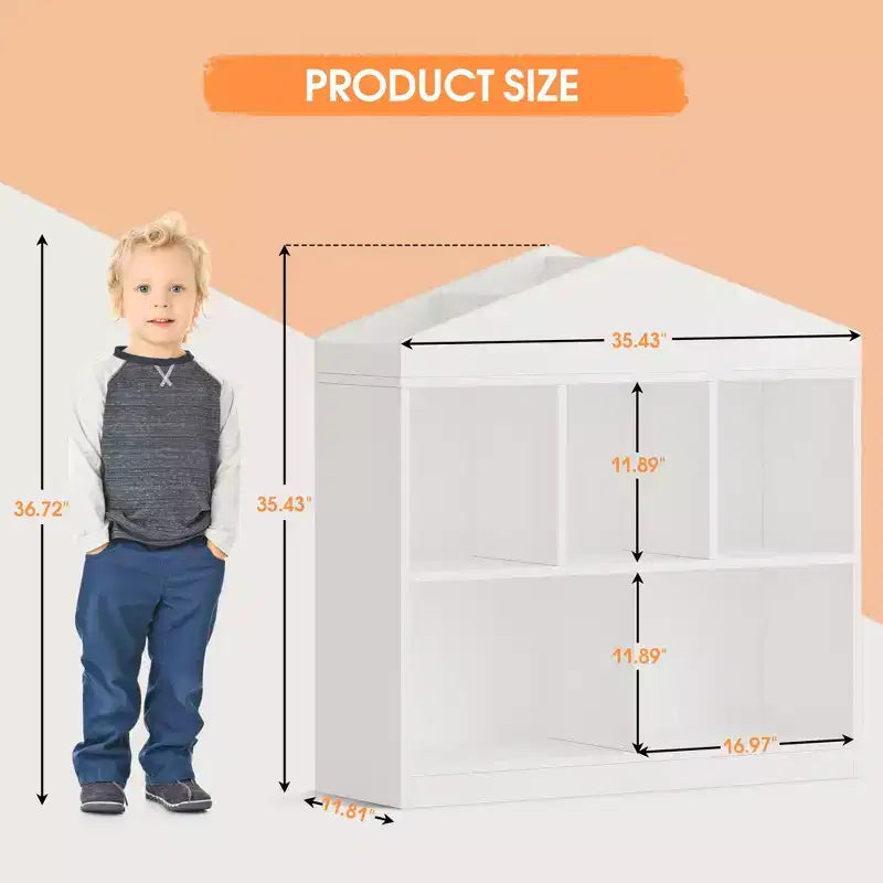 Étagère à Livres Blanche pour Enfants Meuble de Rangement pour Jouets avec 5 Compartiments Bibliothèque Maison de Jeu pour Tout-petits Étagère de Rangement en Bois pour Salle de Jeux, Chambre d'Enfant