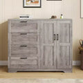 Modern Wooden Dresser for Bedroom, 43.3'' 2 Door Wardrobe Armoire Closet with 4 Drawers and Hanging Rod, Storage Cabinet for Hanging Cloth