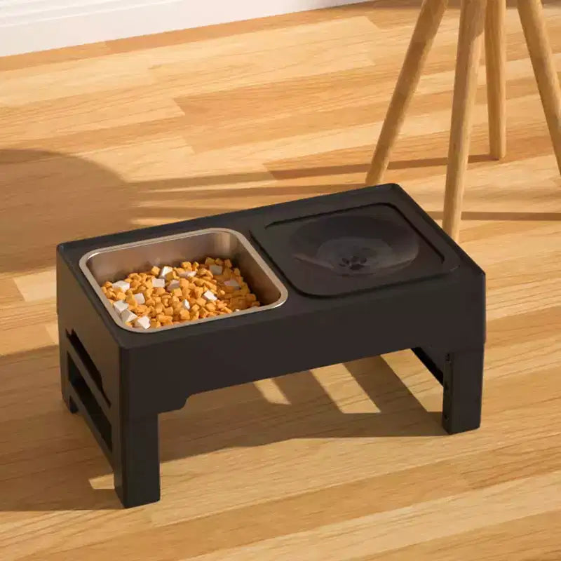 Gamelles pour chien, station d'alimentation surélevée en acier inoxydable avec gamelle anti-glouton - Gamelles surélevées à hauteur réglable pour chiens et chats, noir