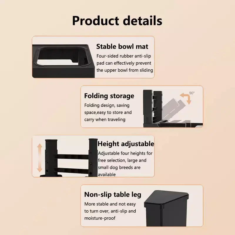 Gamelles pour chien, station d'alimentation surélevée en acier inoxydable avec gamelle anti-glouton - Gamelles surélevées à hauteur réglable pour chiens et chats, noir