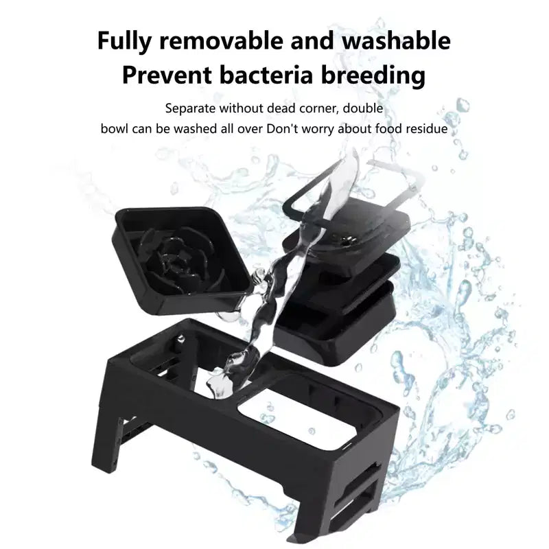 Gamelles pour chien, station d'alimentation surélevée en acier inoxydable avec gamelle anti-glouton - Gamelles surélevées à hauteur réglable pour chiens et chats, noir