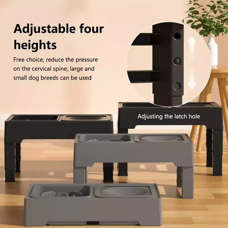 Gamelles pour chien, station d'alimentation surélevée en acier inoxydable avec gamelle anti-glouton - Gamelles surélevées à hauteur réglable pour chiens et chats, noir