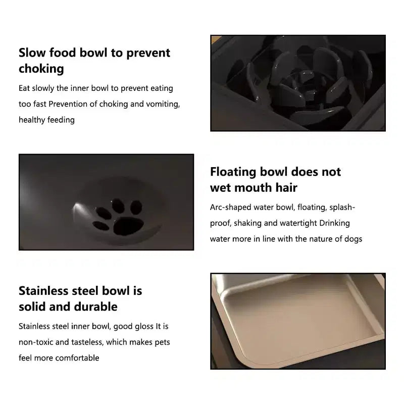 Gamelles pour chien, station d'alimentation surélevée en acier inoxydable avec gamelle anti-glouton - Gamelles surélevées à hauteur réglable pour chiens et chats, noir