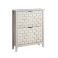 CLIHOME 31.5 Inch Retro White Shoe Storage Cabinet, Mid-Century Vintage Freestanding Shoe Cabinet, Shoe Cabinet with 2 Flip Drawers