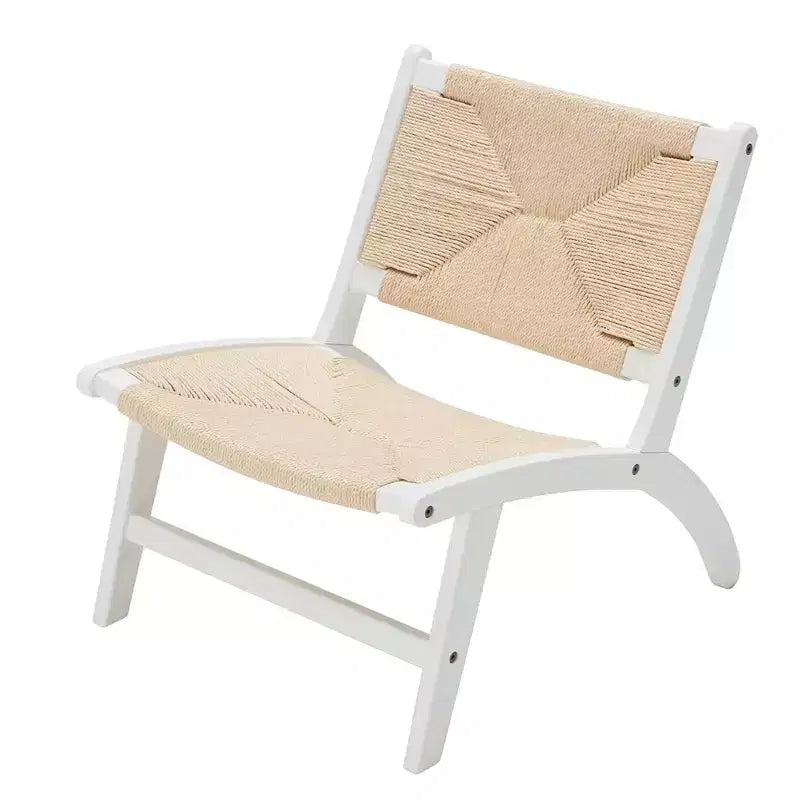Fauteuil d'appoint bohème moderne - Bois de hêtre cognac scandinave, assise et dossier tressés en jute (Blanc-beige)