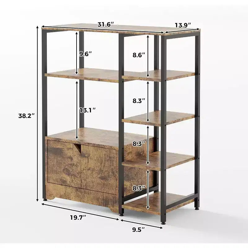 Étagère à café à 5 niveaux avec étagères, étagères de rangement en bois et métal, étagère de présentation industrielle, pour chambre à coucher, salon