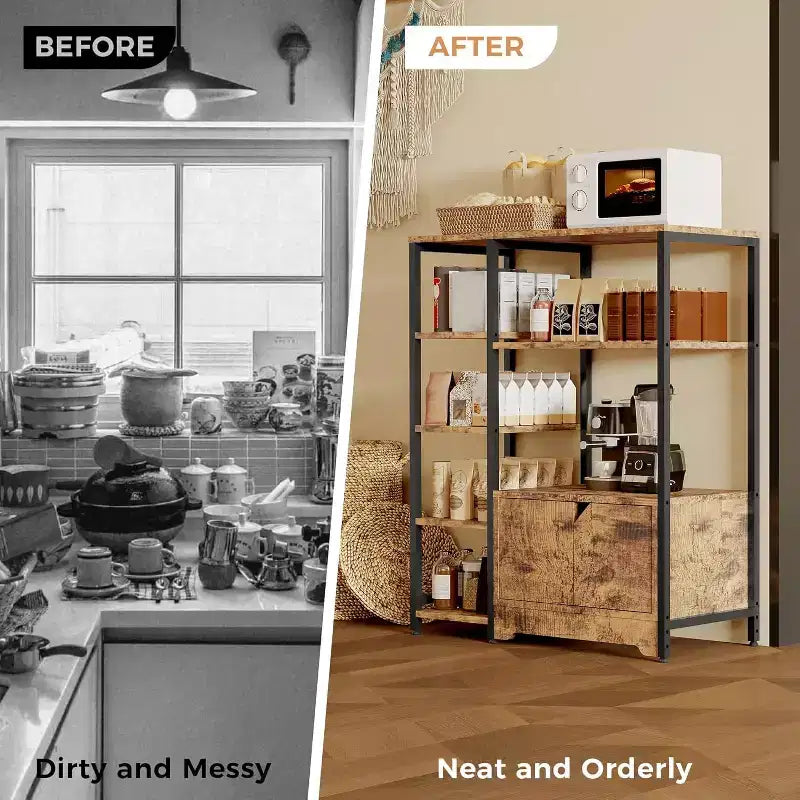 Étagère à café à 5 niveaux avec étagères, étagères de rangement en bois et métal, étagère de présentation industrielle, pour chambre à coucher, salon