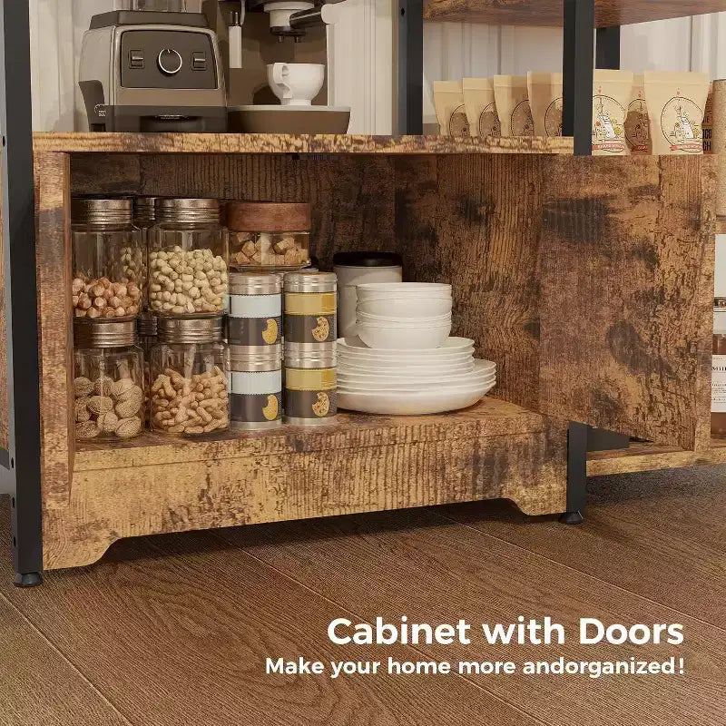 Étagère à café à 5 niveaux avec étagères, étagères de rangement en bois et métal, étagère de présentation industrielle, pour chambre à coucher, salon