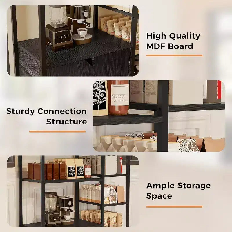 Étagère à café à 5 niveaux avec étagères, étagères de rangement en bois et métal, étagère de présentation industrielle, pour chambre à coucher, salon