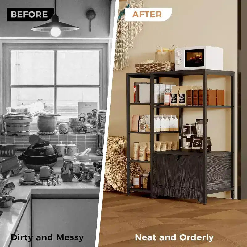 Étagère à café à 5 niveaux avec étagères, étagères de rangement en bois et métal, étagère de présentation industrielle, pour chambre à coucher, salon