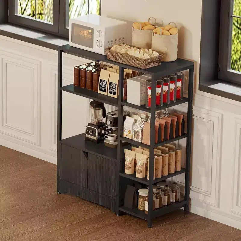 Étagère à café à 5 niveaux avec étagères, étagères de rangement en bois et métal, étagère de présentation industrielle, pour chambre à coucher, salon