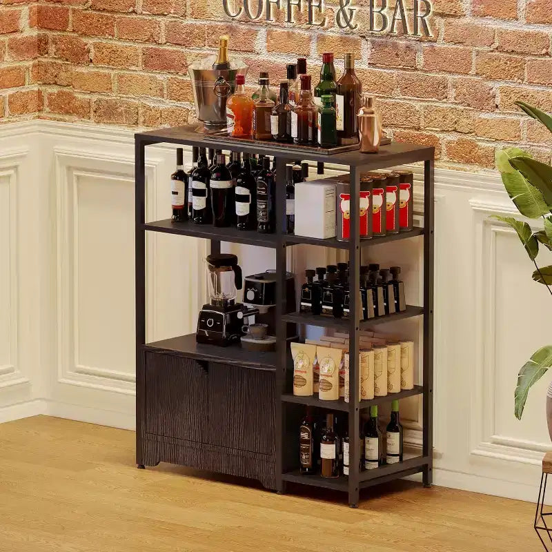 Étagère à café à 5 niveaux avec étagères, étagères de rangement en bois et métal, étagère de présentation industrielle, pour chambre à coucher, salon