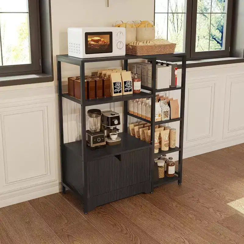 Étagère à café à 5 niveaux avec étagères, étagères de rangement en bois et métal, étagère de présentation industrielle, pour chambre à coucher, salon