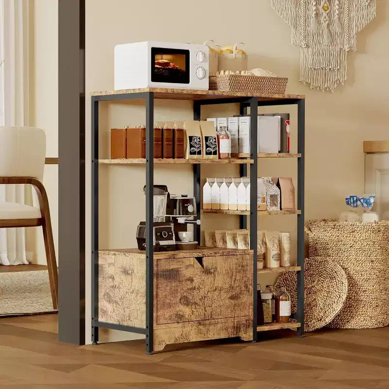 Étagère à café à 5 niveaux avec étagères, étagères de rangement en bois et métal, étagère de présentation industrielle, pour chambre à coucher, salon