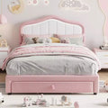 Cadre de lit LED capitonné avec tiroir de rangement, Cadre de lit plateforme en velours/princesse pour enfants/filles taille jumeau/double