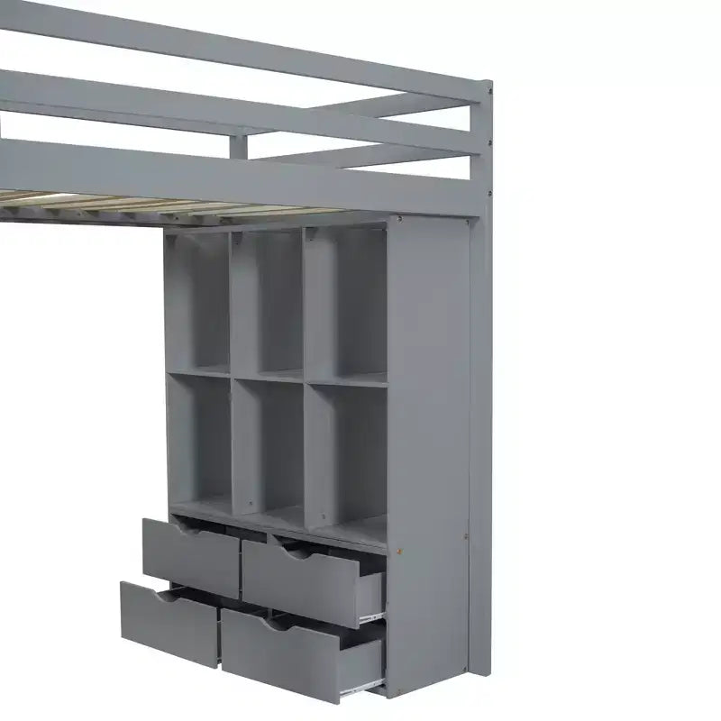 Lit mezzanine en bois avec bureau pour enfants, lit mezzanine pour enfants avec étagères de rangement et lumière LED pour garçons filles adolescents