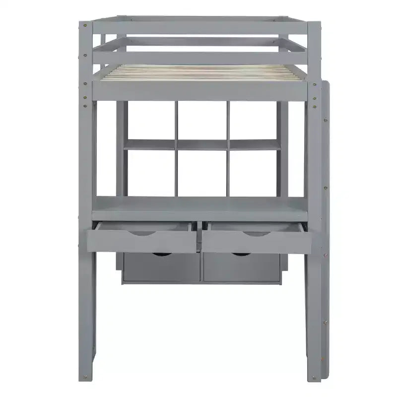 Lit mezzanine en bois avec bureau pour enfants, lit mezzanine pour enfants avec étagères de rangement et lumière LED pour garçons filles adolescents